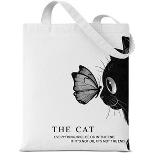 Cat Canvas Tote Bag Aesthetic Reusable Shoulder Bag gift for Cat Lovers